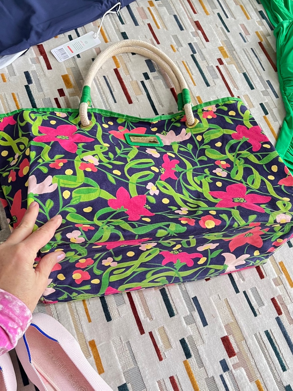 Lilly Pulitzer Floral Tote Bag with Green Trim